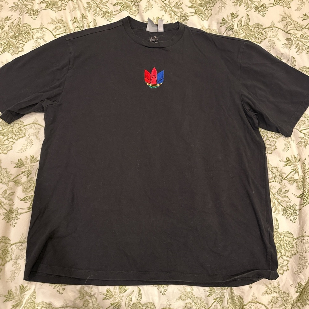 Adidas Black T-Shirt with Colorful Embroidered Logo for Men